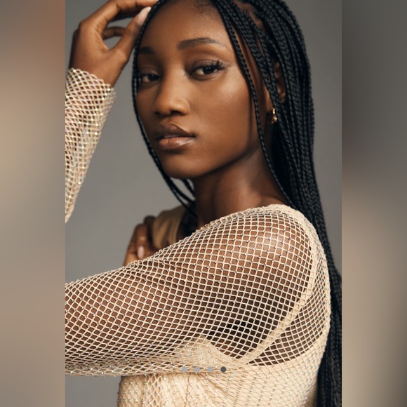 Anthropologie Sunday in Brooklyn Mesh Sparkle Top in Sand Beige - Picture 2 of 8